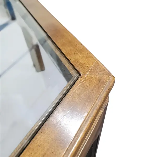 Ethan Allen Hexagon Glass Top Coffee Table Walnut Wood - Freight/Local Pickup