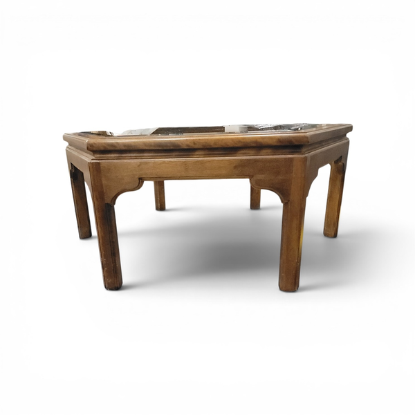 Ethan Allen Hexagon Glass Top Coffee Table Walnut Wood - Freight/Local Pickup