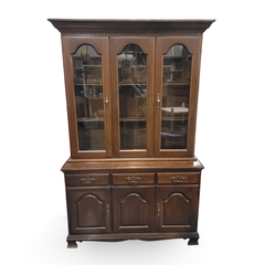 Vintage Cherry Brown China Cabinet Hutch 2-Piece w/ Glass - Freight/Local Pickup