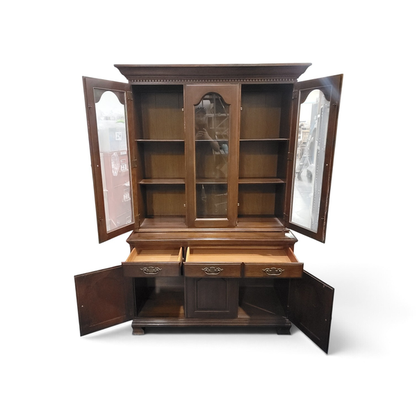 Vintage Cherry Brown China Cabinet Hutch 2-Piece w/ Glass - Freight/Local Pickup