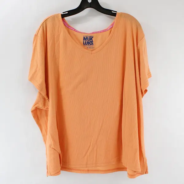 Muk Luks Women's 3X Orange Ribbed Short Sleeve Poly Blend T-Shirt