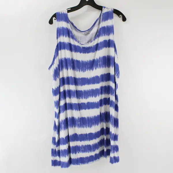 LOGO Layers Tank Womens 3X Blue White Tie Dye Sleeveless Top Summer Casual 