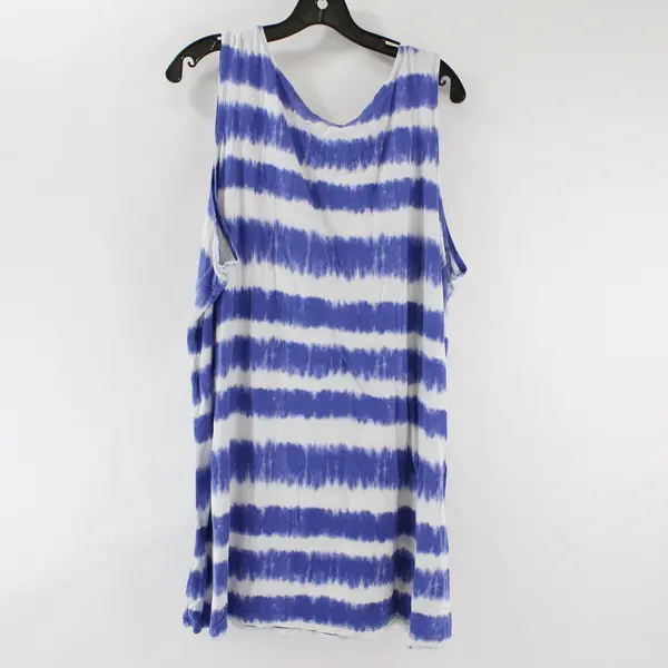 LOGO Layers Tank Womens 3X Blue White Tie Dye Sleeveless Top Summer Casual 