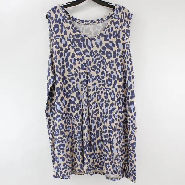 Blue/Beige Cheetah Print V-Neck Sleeveless Top Women's 3X Unbranded