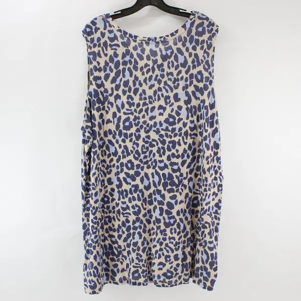 Blue/Beige Cheetah Print V-Neck Sleeveless Top Women's 3X Unbranded
