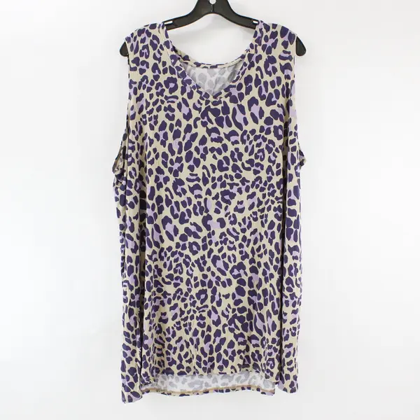 Unbranded Women Purple Beige Cheetah Print Sleeveless V-Neck Top