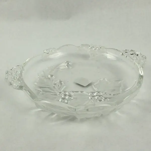 Mikasa Christmas Holly Glass Candy Nut Dish Scalloped Edge 6.5''