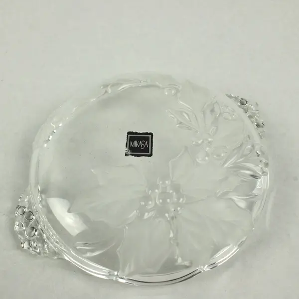Mikasa Christmas Holly Glass Candy Nut Dish Scalloped Edge 6.5''