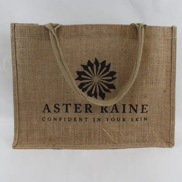 Aster Raine Natural Burlap Jute Tote Bag Beige Reusable Shopping Bag
