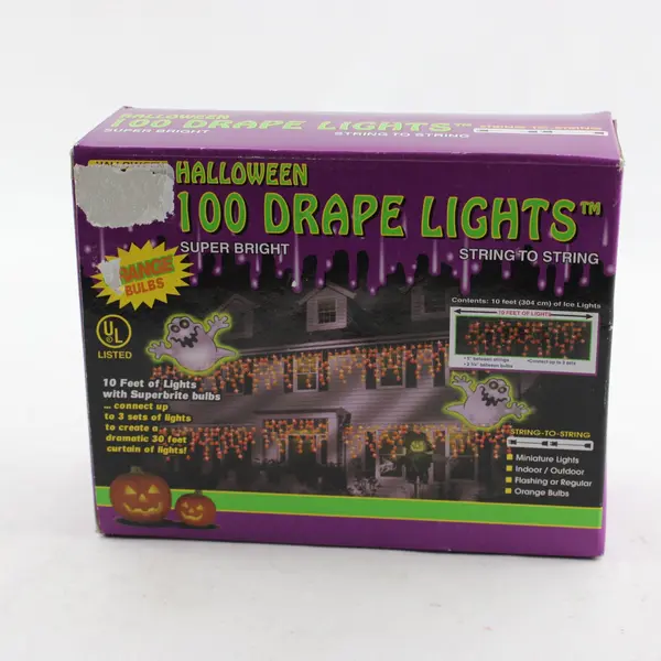 NEW Vtg Atico 100ct Halloween Drape Lights | Indoor/Outdoor | Orange Bulbs 10ft