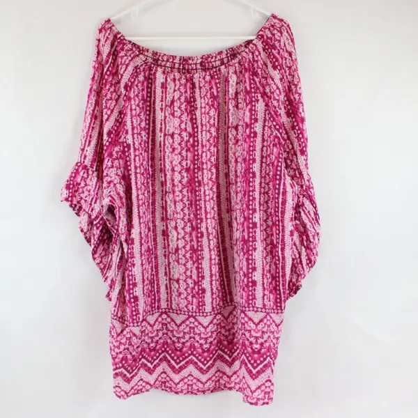 Terra & Sky Womens Pink White Bohemian Off Shoulder Top Approx 1X