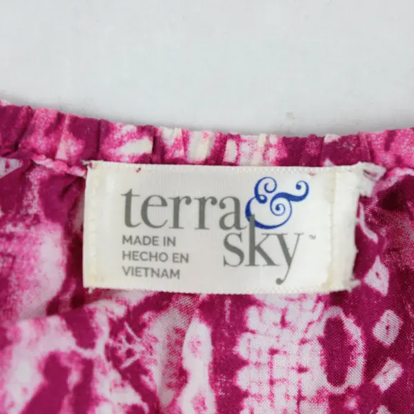 Terra & Sky Womens Pink White Bohemian Off Shoulder Top Approx 1X