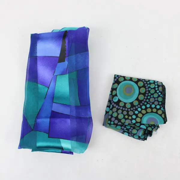 Lot of 2 Assorted Scarves or Head Wrap Turquoise Green Blue Purple Black Sheer
