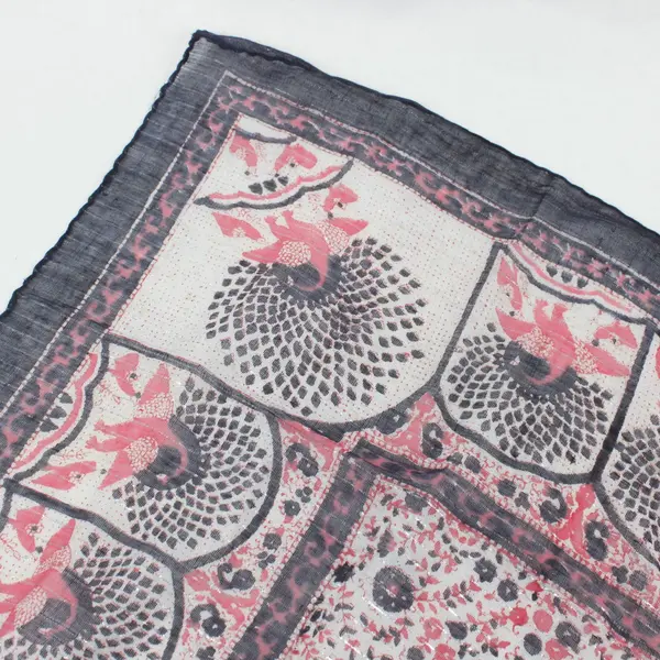 Peacock Silks Purple Red White Peacock Paisley Square Sheer Scarf 35x38.5