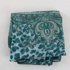 Sheer Turquoise Paisley Leopard Print Rectangular Scarf 62.5x15