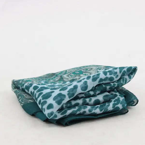 Sheer Turquoise Paisley Leopard Print Rectangular Scarf 62.5x15