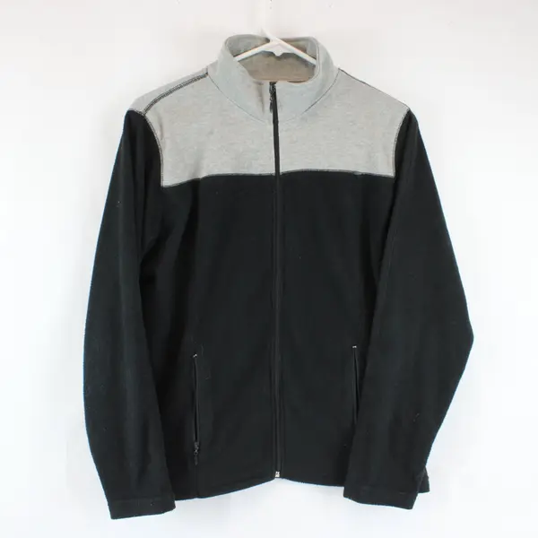 Blass by Bill Blass Womens Full Zip Fleece Jacket Black Gray Colorblock M