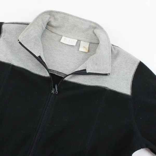 Blass by Bill Blass Womens Full Zip Fleece Jacket Black Gray Colorblock M