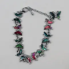 Iridescent Abalone Butterfly Silver-Tone Chain Bracelet 8.75"
