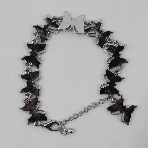 Iridescent Abalone Butterfly Silver-Tone Chain Bracelet 8.75"
