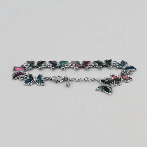 Iridescent Abalone Butterfly Silver-Tone Chain Bracelet 8.75"