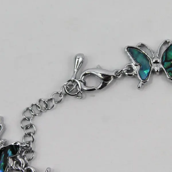 Iridescent Abalone Butterfly Silver-Tone Chain Bracelet 8.75"