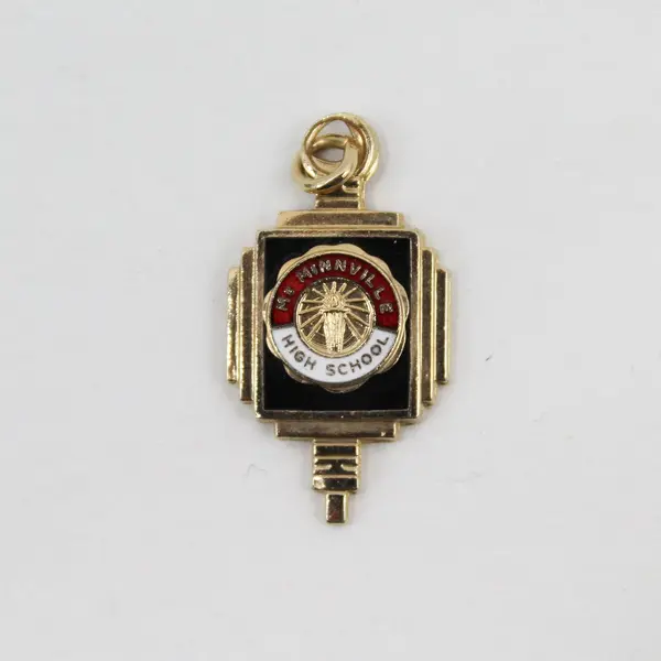 Vintage Kinney McMinnville High School Enamel Gold-Tone Charm Pendant