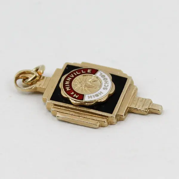 Vintage Kinney McMinnville High School Enamel Gold-Tone Charm Pendant