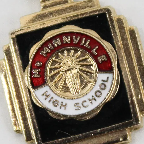 Vintage Kinney McMinnville High School Enamel Gold-Tone Charm Pendant