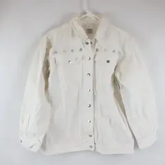 Vtg Avon Denim Jacket Women Sz M White Embellished Stars Snap Pockets Retro
