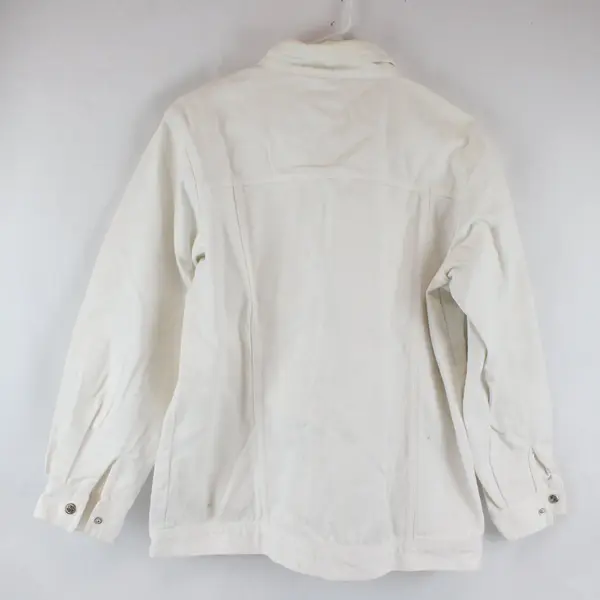 Vtg Avon Denim Jacket Women Sz M White Embellished Stars Snap Pockets Retro