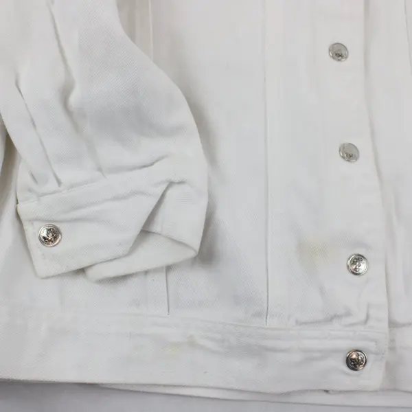 Vtg Avon Denim Jacket Women Sz M White Embellished Stars Snap Pockets Retro