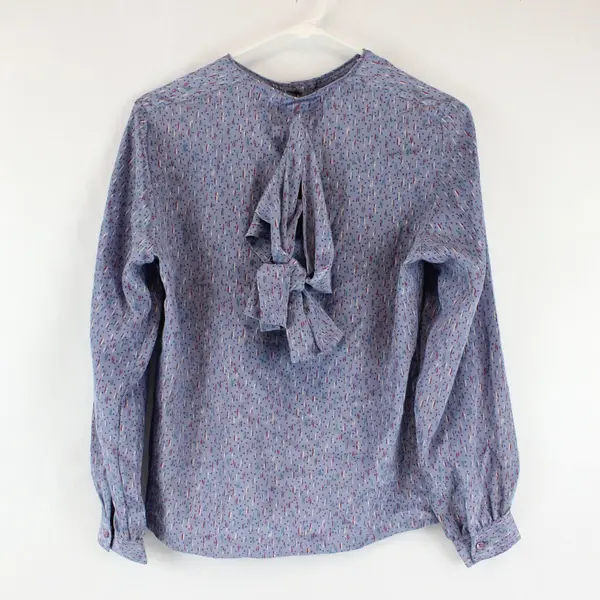 Vintage 80s Panther Lilac Purple Abstract Button-Down Blouse Tie Neck Sz 7/8