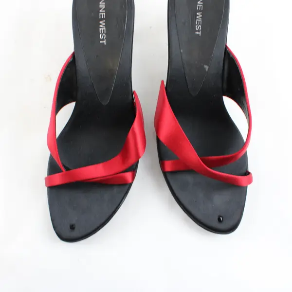 Nine West Red Satin Cross Straps Kitten Heel Sandals Women's U.S. Size 9.5M FLAW