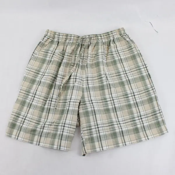 Erika & Co Womens L Green Plaid Cotton High Rise Drawstring Shorts