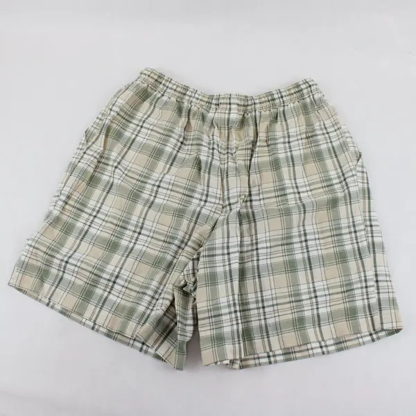 Erika & Co Womens L Green Plaid Cotton High Rise Drawstring Shorts