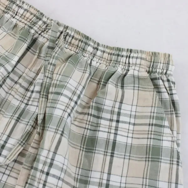 Erika & Co Womens L Green Plaid Cotton High Rise Drawstring Shorts