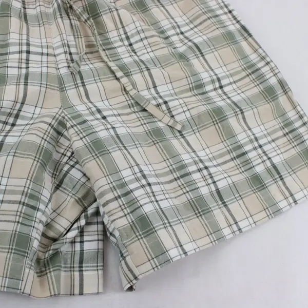 Erika & Co Womens L Green Plaid Cotton High Rise Drawstring Shorts