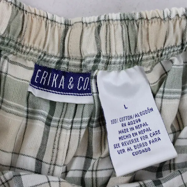 Erika & Co Womens L Green Plaid Cotton High Rise Drawstring Shorts
