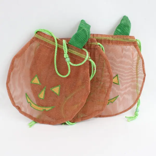 Set of 3 Time to Celebrate Copper Jack-O-Lantern Mesh Bags Halloween