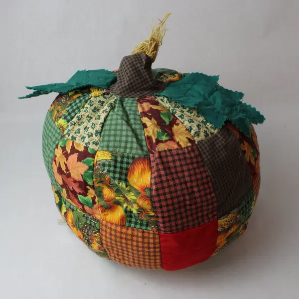 Vtg Plush Patchwork Pumpkin Fall Halloween Thanksgiving Stuffed Decor Quilted