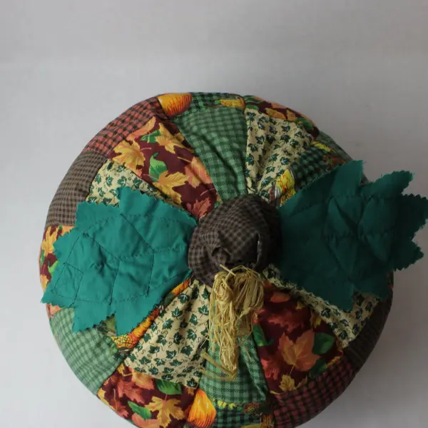 Vtg Plush Patchwork Pumpkin Fall Halloween Thanksgiving Stuffed Decor Quilted