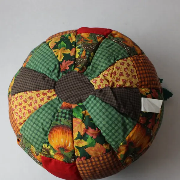 Vtg Plush Patchwork Pumpkin Fall Halloween Thanksgiving Stuffed Decor Quilted