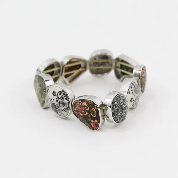 Clay Panel Silver-Tone Boho Stretch Bracelet
