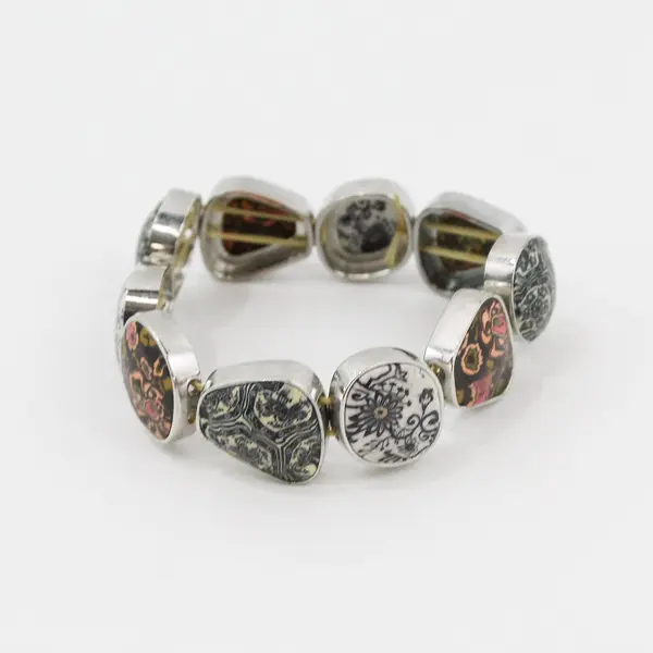Clay Panel Silver-Tone Boho Stretch Bracelet