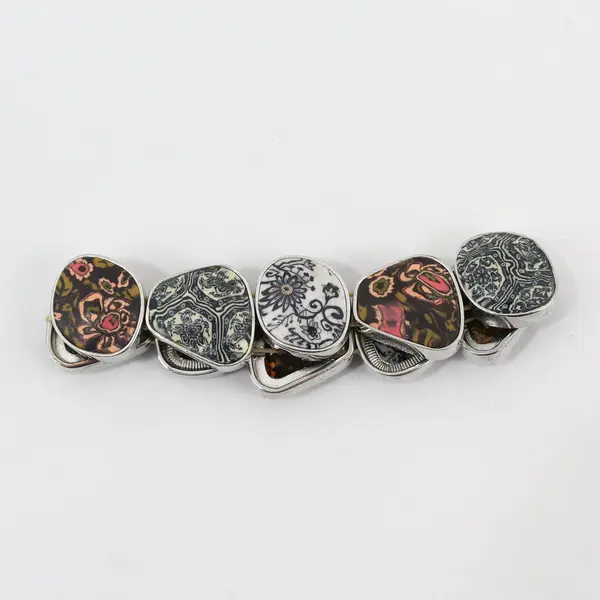 Clay Panel Silver-Tone Boho Stretch Bracelet