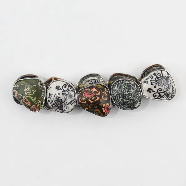 Clay Panel Silver-Tone Boho Stretch Bracelet