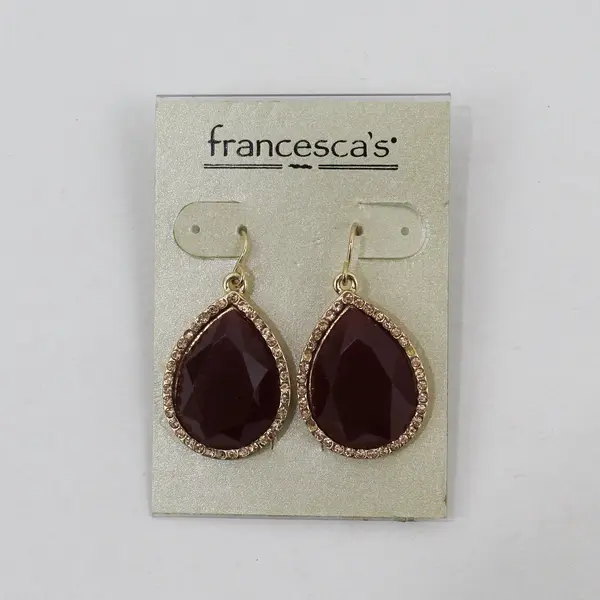 Francesca's Burgundy Crystal Outline Teardrop Gold-Tone Dangle Earrings