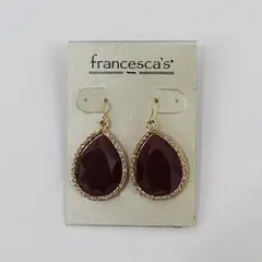 Francesca's Burgundy Crystal Outline Teardrop Gold-Tone Dangle Earrings