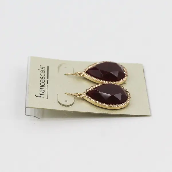 Francesca's Burgundy Crystal Outline Teardrop Gold-Tone Dangle Earrings